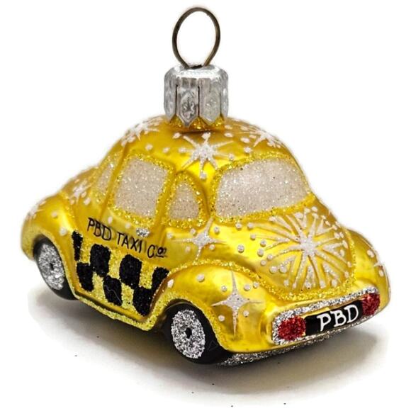 Patricia Breen Miniature Taxi Yellow Snowflakes Signed Christmas Tee Ornament - Picture 10 of 11